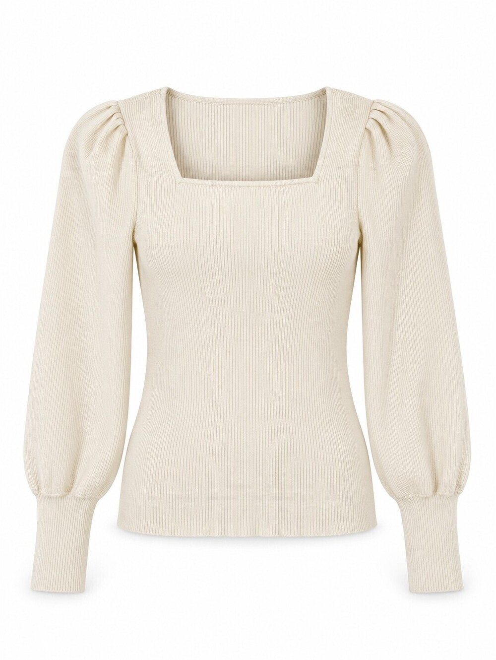 Lauren Ralph Lauren Ivory Ribbed Square Neck Puff Sleeve Top S